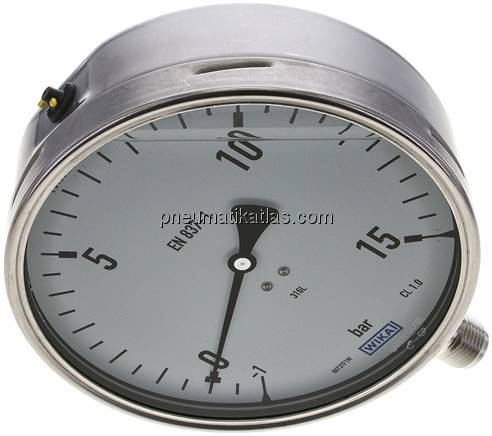 Chemie-Glycerin-Manometer senkrecht,160mm, -1 bis 15 bar