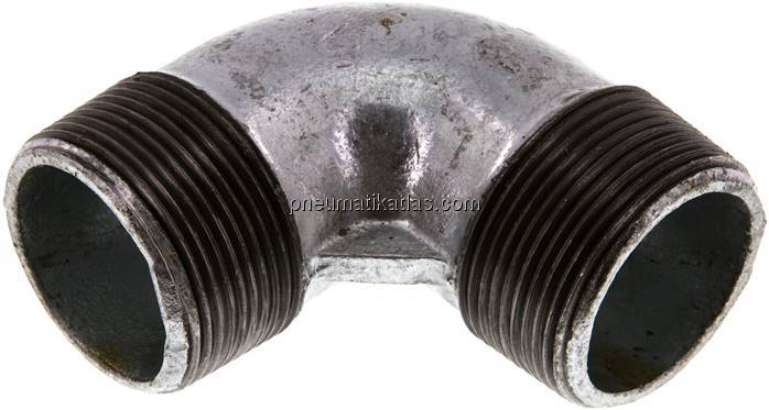 90°-Winkel R 1-1/2" (AG), Temperguss verzinkt