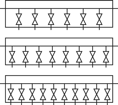 Zeichnung: Verteilerleiste einseitig mit integrier