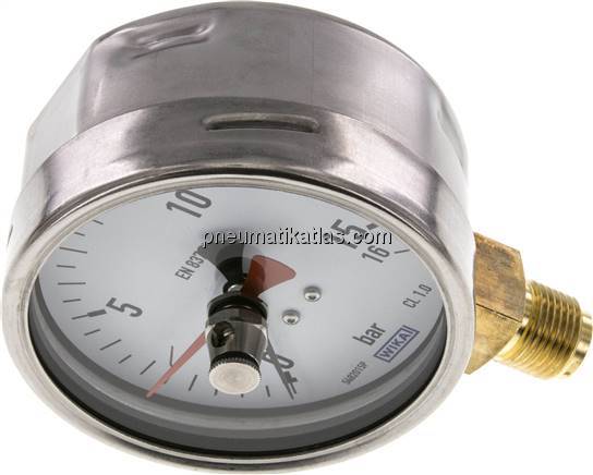 Manometer senkrecht (CrNi/Ms), 100mm, 0 - 16 bar