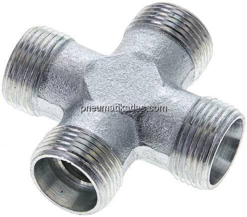 Kreuz-Schneidringverschraubung 15 L (M22x1,5), ohne Mutter & Schneidring, Stahl 