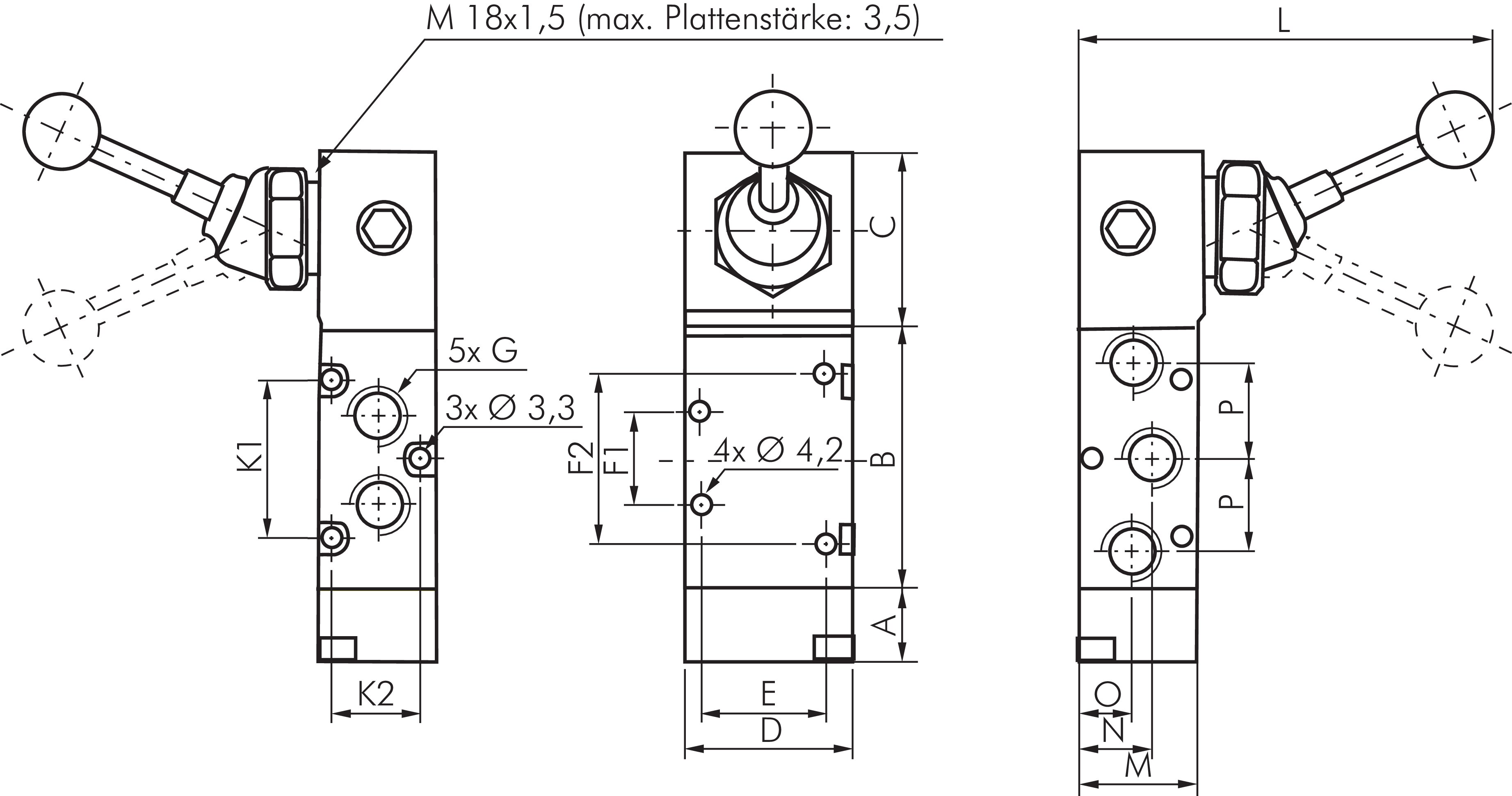 Zeichnung: 5/2-Wege Handhebelventil