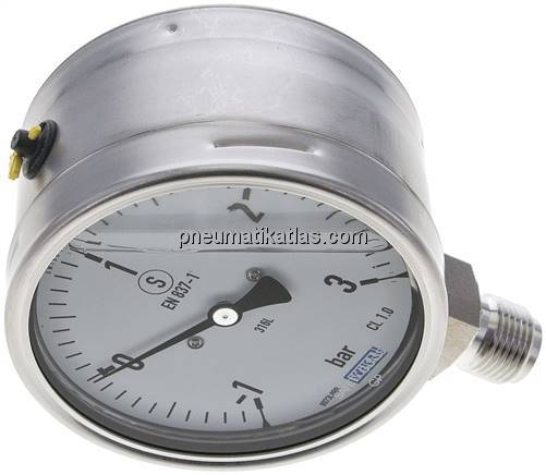 Gly.-Sicherheits-Manometer senkrecht,100mm, -1 bis 3 bar