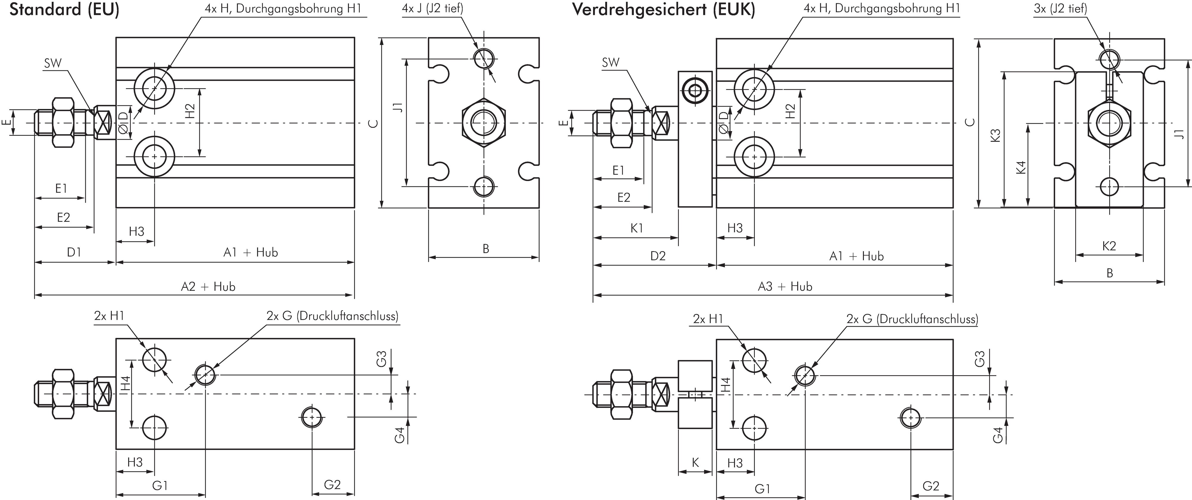 Zeichnung: Direktmontagezylinder