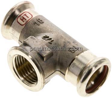 Pressfitting, T-Stück, 18mm, Rp 1/2" IG, Kupfer / Kupferlegierung