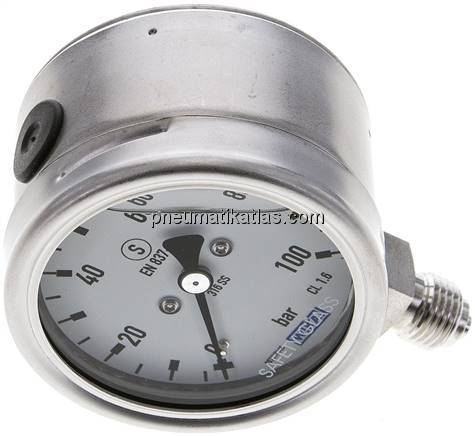 Gly.-Sicherheits-Manometer senkrecht,63mm, 0 - 100 bar
