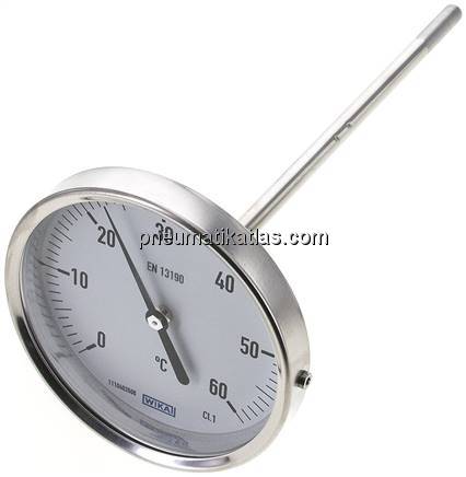Bimetallthermometer, waagerecht D100/0 bis +60°C/200mm