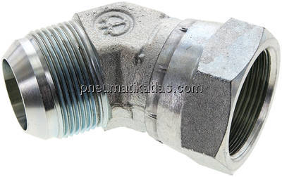 45°-Einschraubwinkel, UN 1-5/8"-12 (JIC), Stahl verzinkt