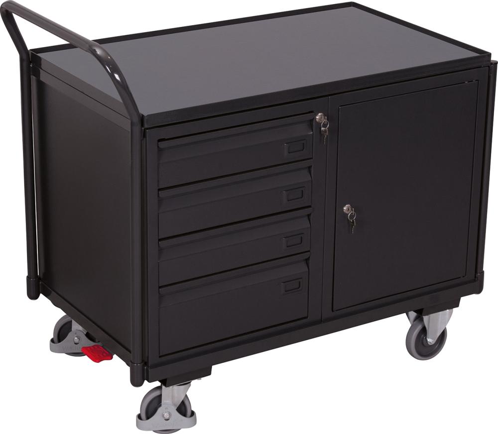 Tischwagen 250kg B1125xT625xH1010mm RAL 7035/7016 4 Schubladen, 1 Schrank