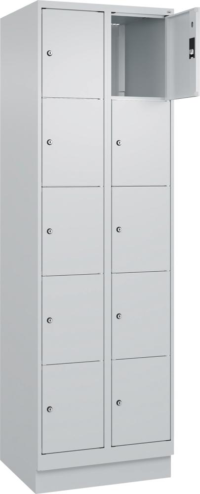 Fächerschrank CLASSIC B600xT500xH1950 mm RAL 7035/7035, 2x5 Fächermit 100 mm hohem Sockel