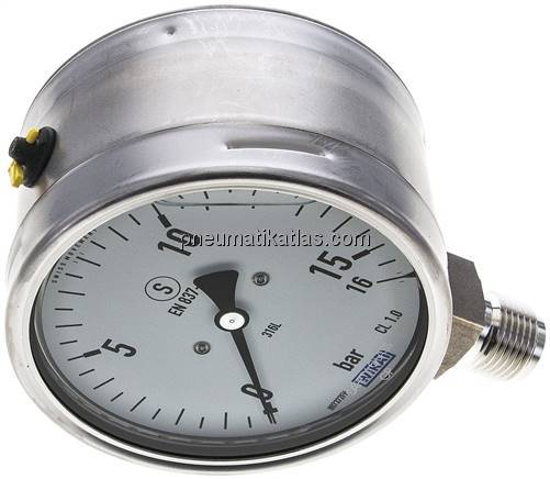 Gly.-Sicherheits-Manometer senkrecht,100mm, 0 - 16 bar