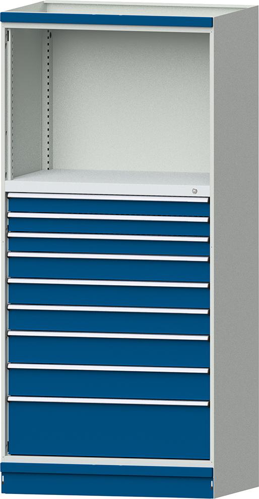 Modulschrank Modell 4006 B1015xT720xH2200mm RAL 7035/5012 9 Schubladen