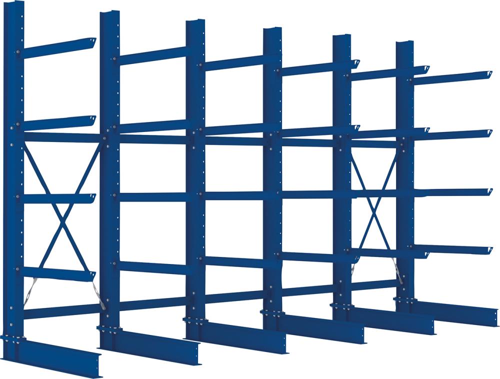 Kragarmregal H 5 Felder B5090xT1000xH3000 mm einseitig RAL 5010 5 Ebenen Traglast 3030kg