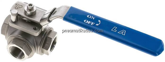 3-Wege Kugelhahn, Edelstahl, L-Bohrung, G 3/4", 0 - 63bar