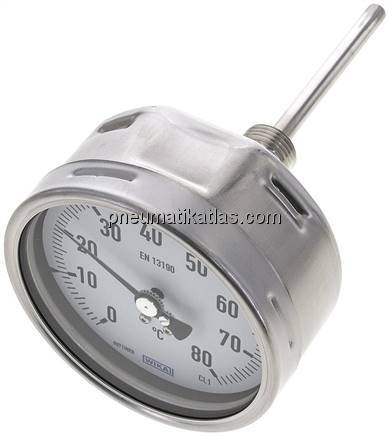 Bimetallthermometer, waagerecht D100/0 bis +80°C/100mm