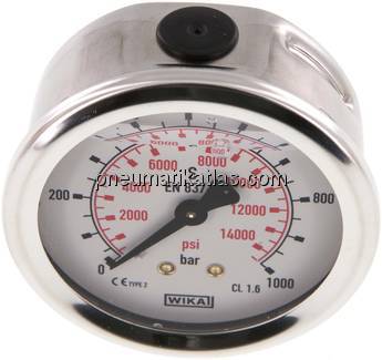 Glycerin-Manometer waagerecht (CrNi/Ms),63mm, 0 - 1000bar
