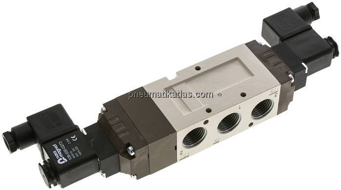 5/3-Wege Magnetventil, G 1/2", Mittelstellung entlüftet, 230 V AC