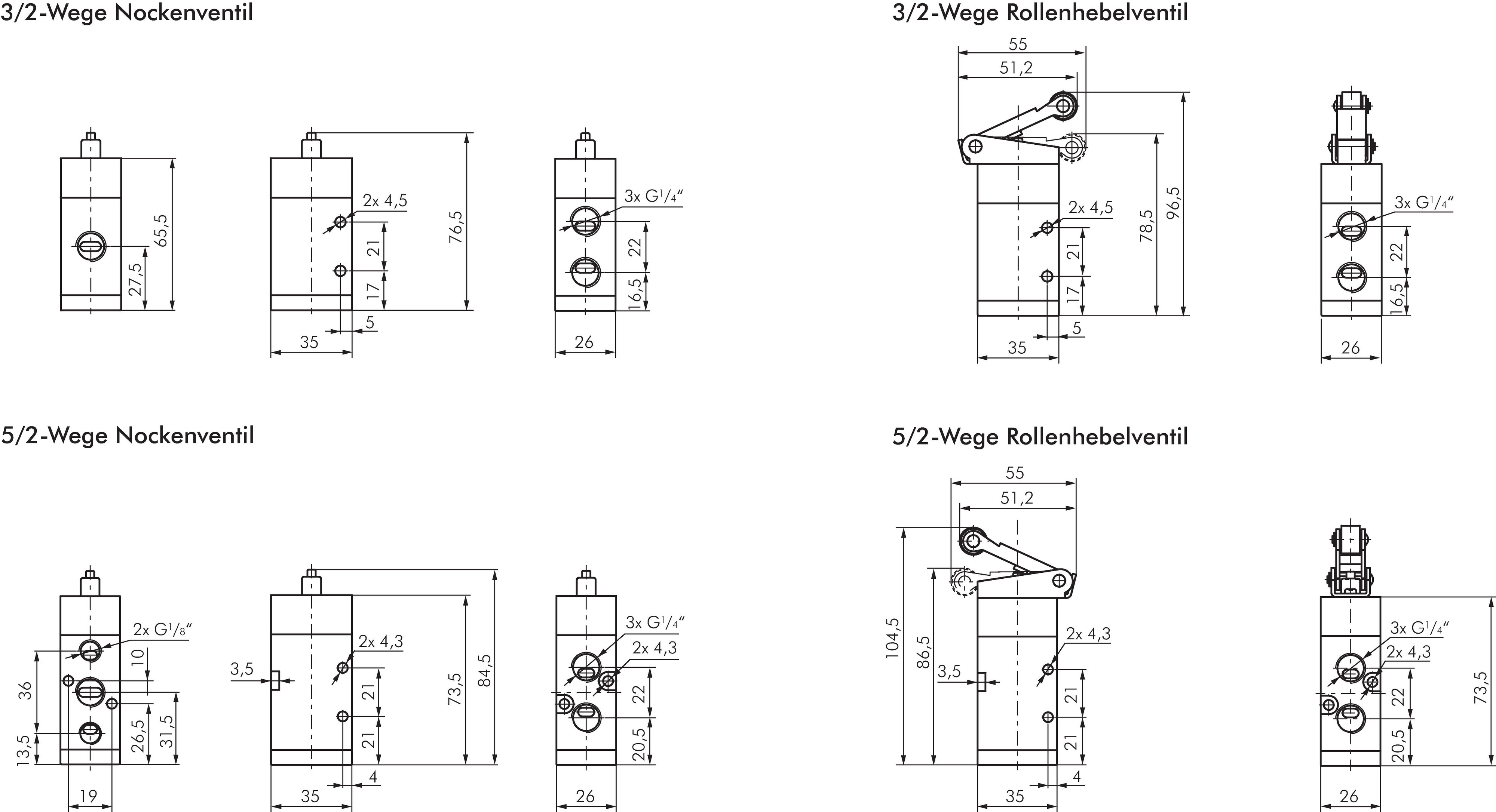 Zeichnung: 3/2-Wege und 5/2-Wege Ventil