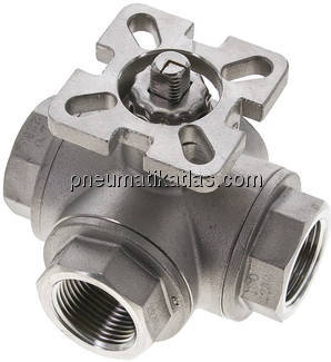 3-Wege-Kugelhahn, Direktmontageflansch G 3/4", L-Bohrung