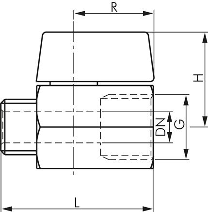 Zeichnung: Edelstahl-Mini-Kugelhahn mit Knebelgrif