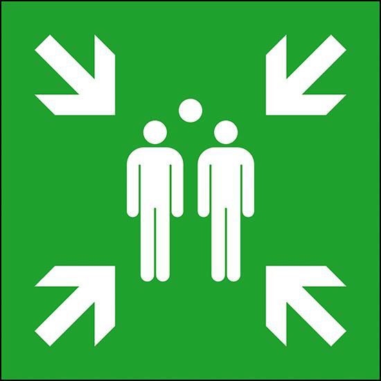 Fluchtwegschild Alu B600xH600 mm Sammelstelle langnachleuchtend