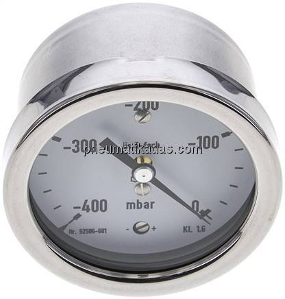 Manometer waagerecht 63mm, -0,4 bar bis 0 bar mbar, G 1/4"