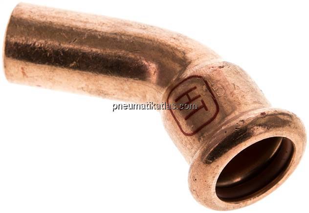 Pressfitting, 45° Bogen, 15mm i/a, Kupfer / Kupferlegierung