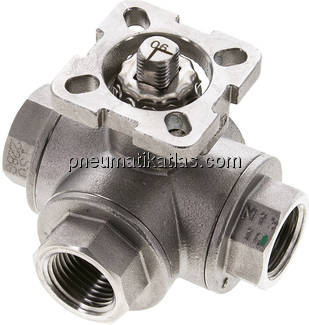 3-Wege-Kugelhahn, Direktmontageflansch G 1/2", L-Bohrung