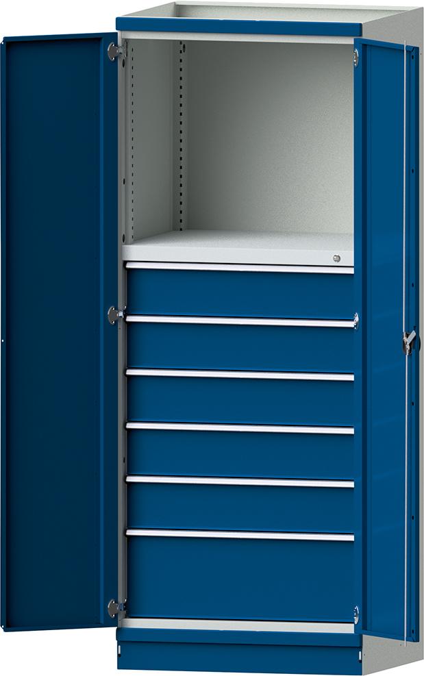 Modulschrank Modell 4003 B865xT720xH2200mm RAL 7035/5012 6 Schubladen