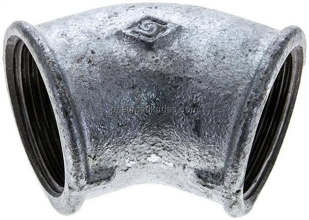 45°-Winkel Rp 1-1/4" (IG), Temperguss verzinkt