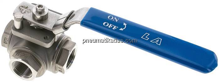 3-Wege Kugelhahn, Edelstahl, T-Bohrung, G 3/4", 0 - 63bar