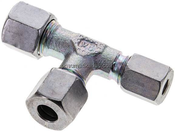 T-Schneidringverschraubung 8 L (M14x1,5)-8 L (M14x1,5)-6 L (M12x1,5), Stahl verz