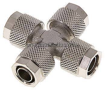 Kreuz-Verschraubung 10x8mm, Messing vernickelt