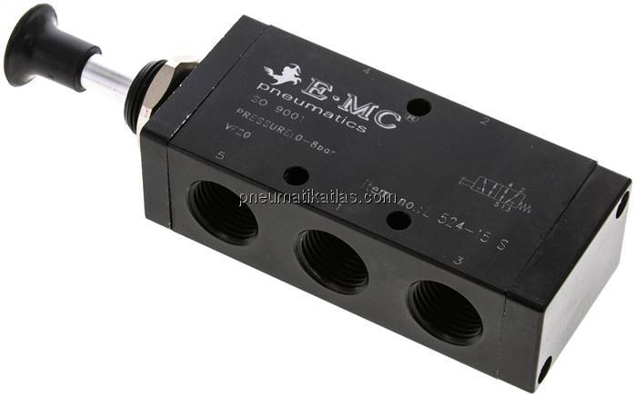 5/2-Wege Axial-Handhebelventil, Federrückstellung, G 1/2"