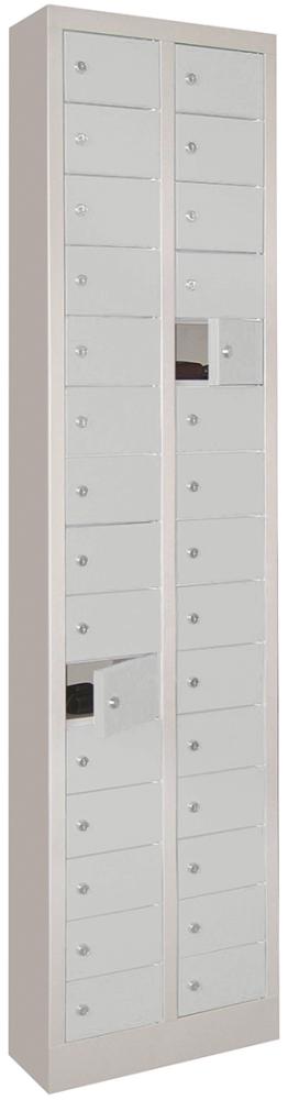 Kleinfachschrank m.SockelH1950xB460xT200 mm 2x15 Fächer RAL7035 Türen glatt