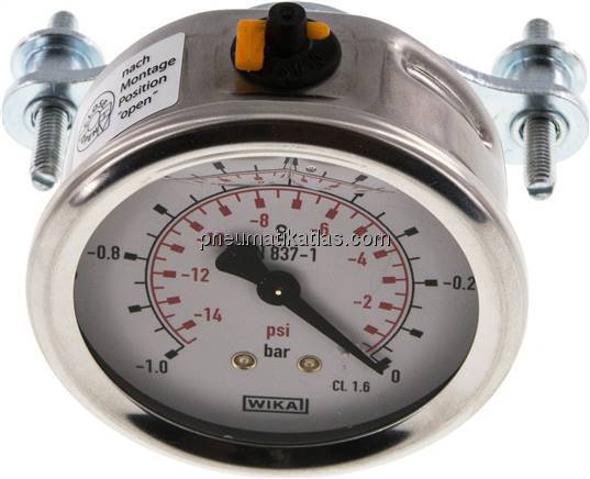 Glycerin-Einbaumanometer, 3kt-Frontring, 63mm, -1 bis 0 bar