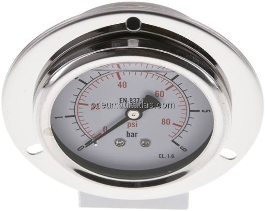 Glycerin-Einbaumanometer,Frontring, 63mm, 0 - 6 bar