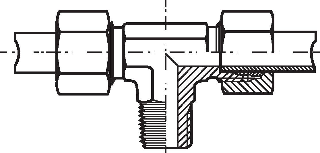Zeichnung: T-Einschraubverschraubung, zöllig