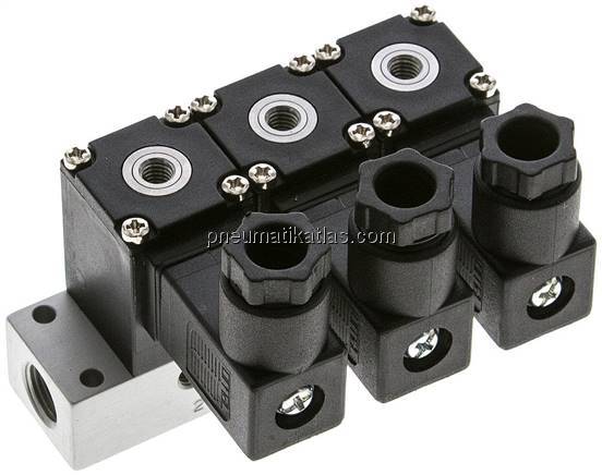 3/2-Wege Magnetventil, M 5, geschlossen (NC), 3-fach, 12 V DC