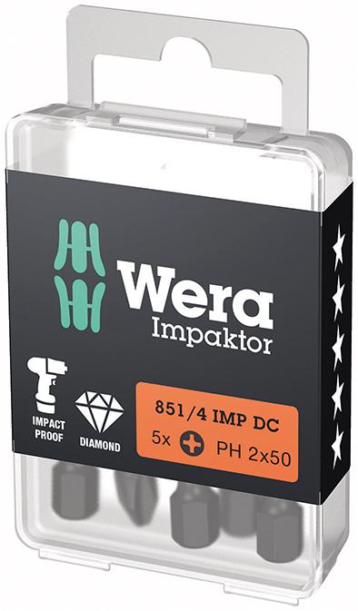 Bit Impaktor 1/4" DIN 3126 E6,3 PH2x50mm 5er Pack Wera