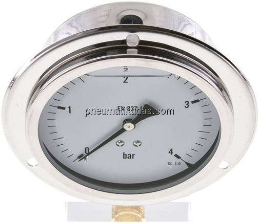 Glycerin-Einbaumanometer,Frontring, 100mm, 0 - 4 bar