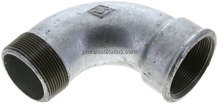 90°-Bogen Rp 2"(IG)-R 2"(AG), Temperguss verzinkt