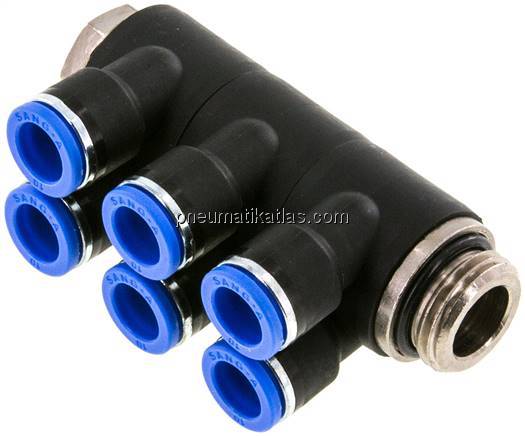 Steck-Mehrfachverteiler, 6-fach G 1/2"-10mm, IQS-Standard