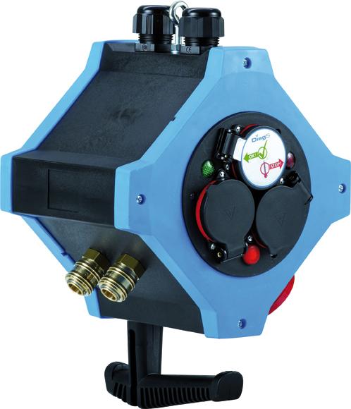 Energie-Hängeverte. IP44 6xSchuko,1xCEE 5x16A 2xDLHEDI