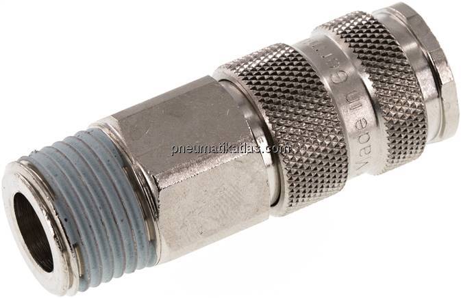 Kupplungsdose (NW7,2) R 1/2"(AG), Stahl gehärtet, vernickelt / Messing vernickel