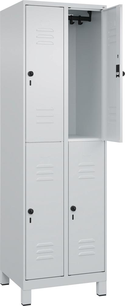 Doppelst. Schrank CLASSICB600xT500xH1950 mm RAL 7035/7035, 2x2Abteilemit 100 mm hohen Füßen