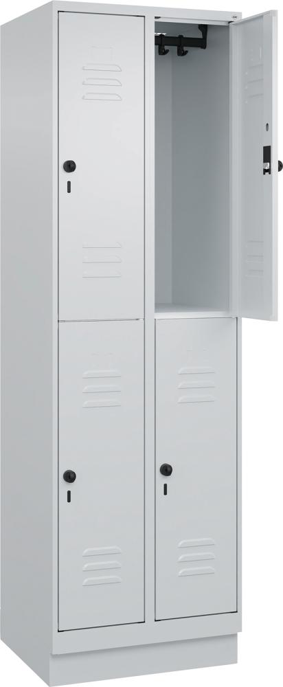 Doppelst. Schrank CLASSICB600xT500xH1950 mm RAL 7035/7035, 2x2Abteilemit 100 mm hohem Sockel