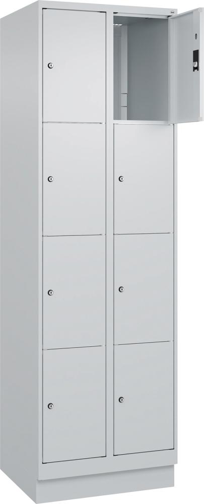 Fächerschrank CLASSIC B600xT500xH1950 mm RAL 7035/7035, 2x4 Fächermit 100 mm hohem Sockel