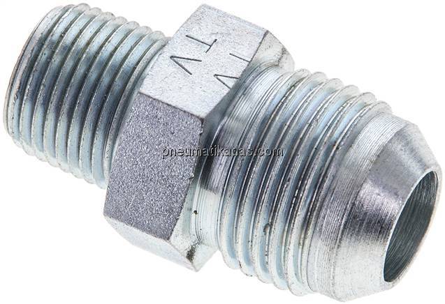 Doppelnippel NPT 3/8"-UNF 7/8"-14(JIC), Stahl verzinkt