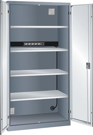 Ladeschrank Flügeltüren Ral 6502/7035 BxTxH 1000x580x1950 1x5 fach Schuko